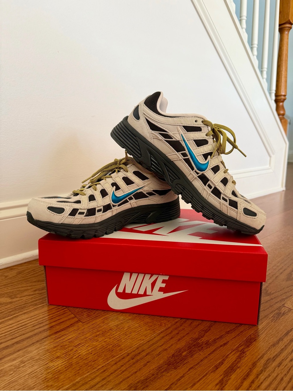 Nike White, Black, and Blue Trail Running Sneakers